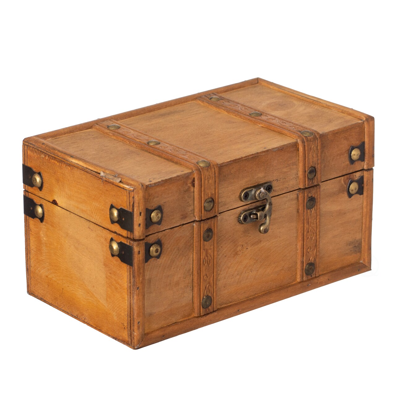 Vintiquewise Farmhouse Antique-Style Wood Treasure Chest with Leather Straps & Front Latch Decorative Storage Trunk for Trinkets Jewelry or Letters Rustic Accent for Home or Office Decor